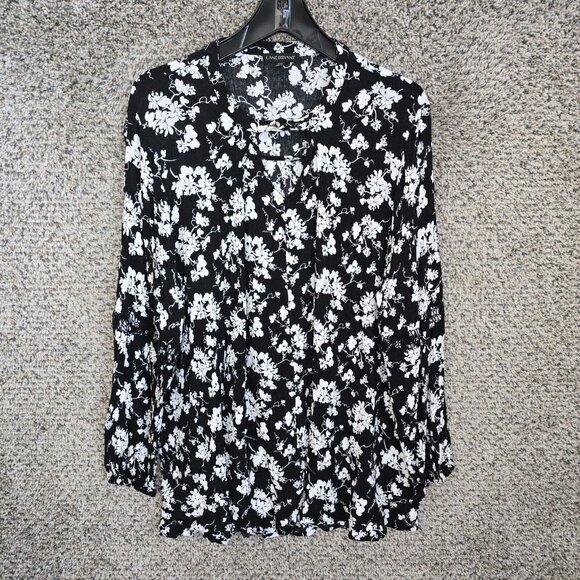 Lane Bryant Top Womens Plus 18/20 Black Keyhole Neck Tunic Floral‎ Boho Casual - Picture 1 of 7